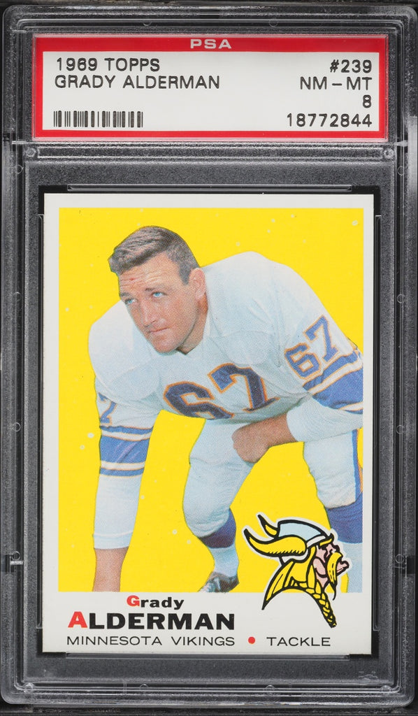 1969 Topps FB Card #239 Grady Alderman Minnesota Vikings HOF PSA 8 NM-MT (MGD2)