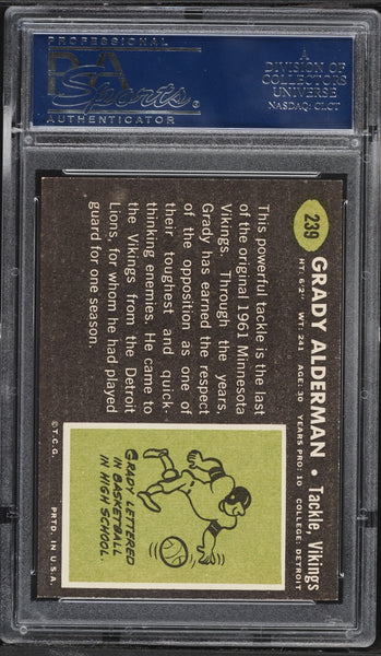 1969 Topps FB Card #239 Grady Alderman Minnesota Vikings HOF PSA 8 NM-MT (MGD2)