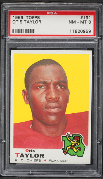 1969 Topps FB Card #191 Otis Taylor Kansas City Chiefs HOF PSA 8 NM-MT (MGD2)