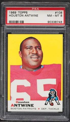 1969 Topps FB Card #108 Houston Antwine Boston Patriots HOF PSA 8 NM-MT (MGD2)