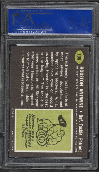 1969 Topps FB Card #108 Houston Antwine Boston Patriots HOF PSA 8 NM-MT (MGD2)
