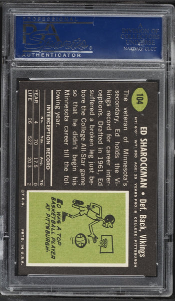 1969 Topps FB Card #104 Ed Sharockman Minnesota Vikings HOF PSA 8 NM-MT (MGD2)