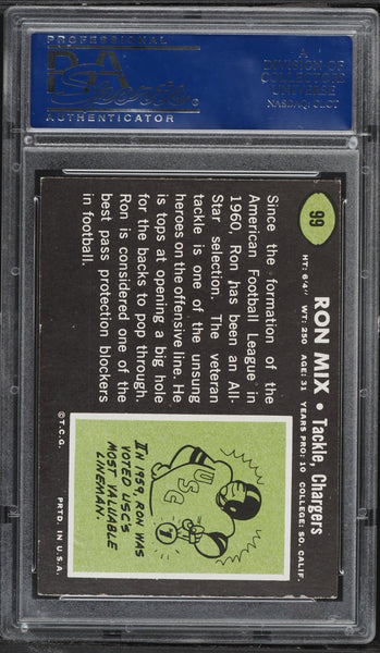 1969 Topps FB Card # 99 Ron Mix San Diego Chargers HOF PSA 8 NM-MT (MGD2) (Copy)
