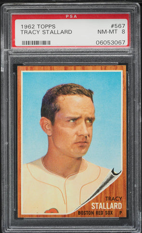 1962 Topps BB Card #567 Tracy Stallard Boston Red Sox SP PSA 8 NM-MT (MGD2)