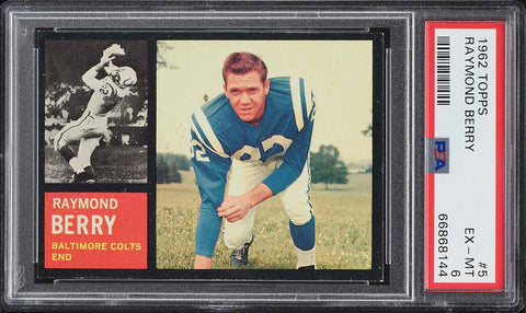 1962 Topps FB Card # 5 Raymond Berry Baltimore Colts HOF SP PSA 6 EXMT (MGD2)