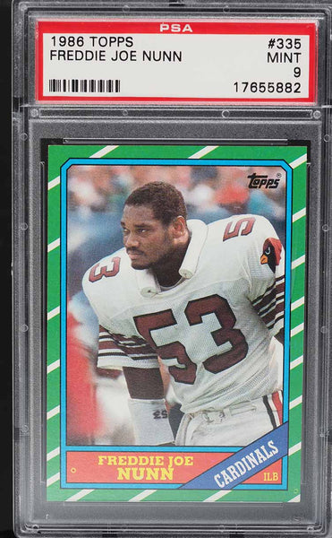 1986 Topps FB Card #355 Freddie Joe Nunn Cardinals ROOKIE RC PSA 9 MINT (MGD2)