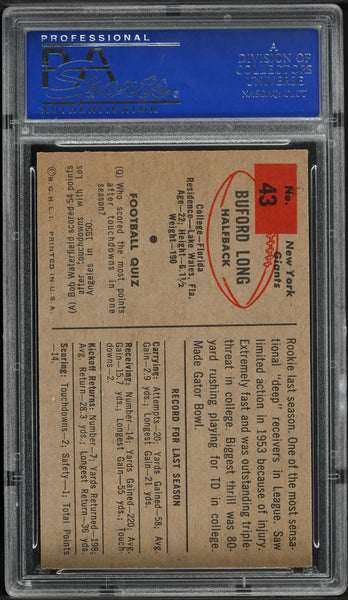 1954 Bowman FB Card # 43 Buford Long New York Giants HOF ROOKIE RC PSA 8 NM-MT (MGD2)