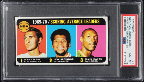 1970 Topps BkB Card # 2 Jerry West Lew Alcindor Elvin Hayes SP LDRS HOF PSA 8 (MGD2)