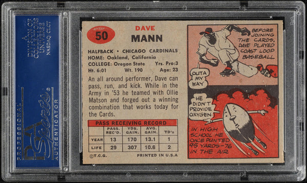 1957 Topps FB Card # 50 Dave Mann Chicago Cardinals PSA 7 NRMT (MGD2)