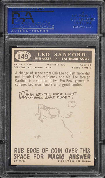 1959 Topps FB Card #149 Leo Sanford Baltimore Colts PSA 8 NM-MT (MGD2)