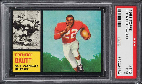 1962 Topps FB Card #142 Prentice Gautt Cardinals SP ROOKIE RC #142 PSA 7 NRMT (MGD2)