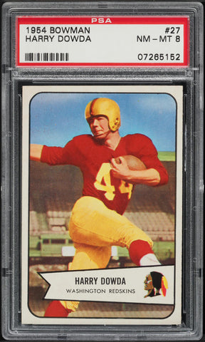 1954 Bowman FB Card # 27 Harry Dowda Washington Redskins ROOKIE RC PSA 8 NM-MT (MGD2)