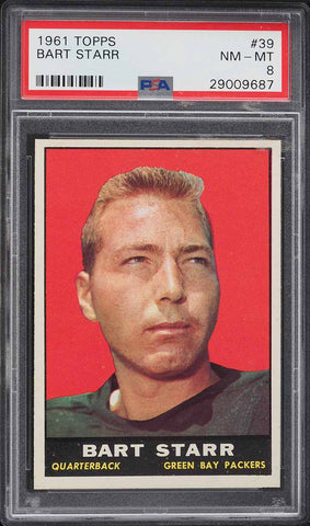 1961 Topps FB Card # 39 Bart Starr Green Bay Packers HOF PSA 8 NM-MT (MGD2)