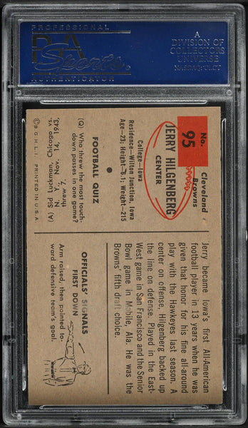 1954 Bowman FB Card # 95 Jerry Hilgenberg Cleveland Browns ROOKIE RC PSA 8 NM-MT (MGD2)