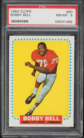 1964 Topps FB Card # 90 Bobby Bell Kansas City Chiefs HOF ROOKIE RC PSA 8 NM-MT (MGD2)