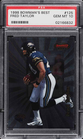 1998 Bowman's Best FB Card #125 Fred Taylor Jaguars ROOKIE RC PSA 10 GEM MINT (MGD2)