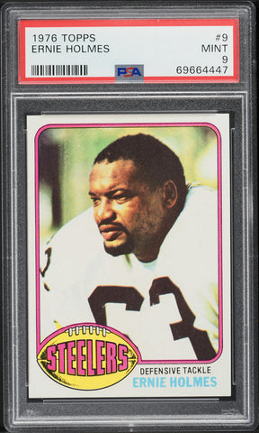 1976 Topps FB Card # 9 Ernie Holmes Pittsburgh Steelers PSA 9 MINT (MGD2)