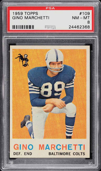 1959 Topps FB Card #109 Gino Marchetti Baltimore Colts HOF PSA 8 NM-MT (MGD2)