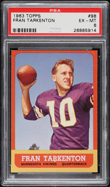 1963 Topps FB Card # 98 Fran Tarkenton Minnesota Vikings HOF PSA 6 EXMT (MGD2)