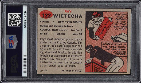 1957 Topps FB Card #122 Ray Wietecha New York Giants PSA 8 NM-MT (MGD2)