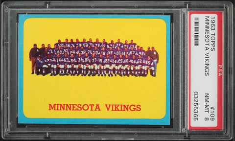 1963 Topps FB Card #109 Minnesota Vikings TEAM CARD PSA 8 NM-MT (MGD2)