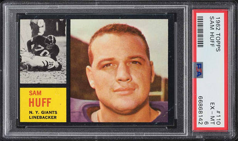 1962 Topps FB Card #110 Sam Huff New York Giants HOF SP PSA 6 EXMT (MGD2)