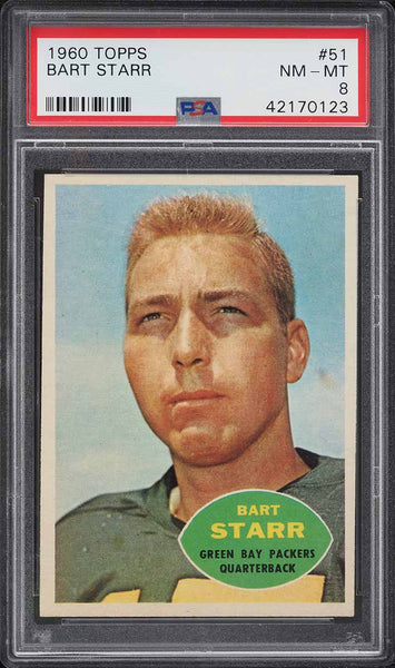 1960 Topps FB Card # 51 Bart Starr Green Bay Packers HOF PSA 8 NM-MT (MGD2)