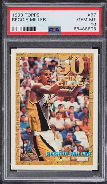 1993 Topps BkB Card # 57 Reggie Miller Pacers HOF 50 POINT CLUB PSA 10 GEM MINT (MGD2)