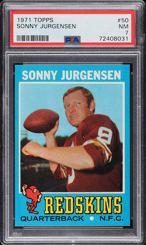 1971 Topps FB Card # 50 Sonny Jurgensen Washington Redskins HOF PSA 7 NRMT (MGD2)