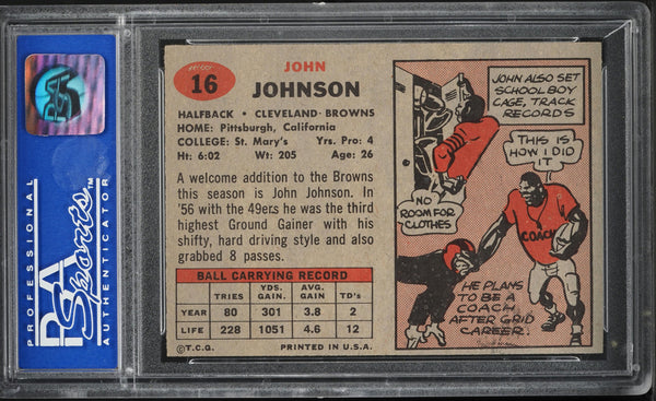 1957 Topps FB Card # 16 John Henry Johnson Detroit Lions HOF PSA 8 NM-MT (MGD2)