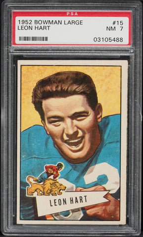 1952 Bowman Large FB Card # 15 Leon Hart Detroit Lions HOF PSA 7 NRMT (MGD2)