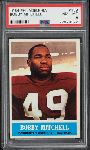 1964 Philadelphia FB Card #189 Bobby Mitchell Redskins HOF PSA 8 NM-MT (MGD2)