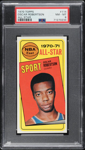 1970 Topps BkB Card #114 Oscar Robertson Milwaukee Bucks HOF ALL-STAR PSA 8 (MGD2)