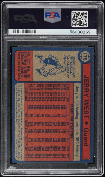 1974 Topps BkB Card #176 Jerry West Los Angeles Lakers HOF PSA 8 NM-MT (MGD2)