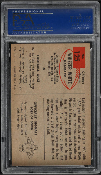 1954 Bowman FB Card #125 Whizzer White Chicago Bears ROOKIE RC PSA 7 NRMT (MGD2)