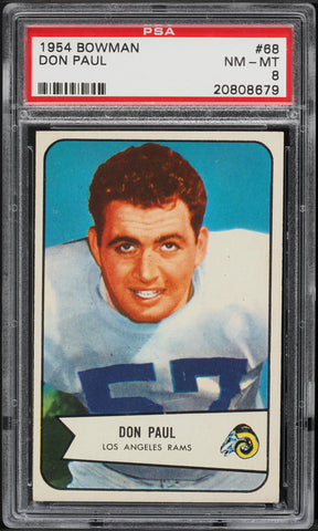 1954 Bowman FB Card # 68 Don Paul Los Angeles Rams PSA 8 NM-MT (MGD2)