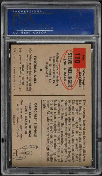 1954 Bowman FB Card #110 Steve Meilinger Washington Redskins HOF ROOKIE RC PSA 8 (MGD2)