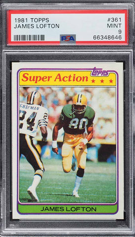 1981 Topps FB Card #361 James Lofton Green Bay Packers HOF SUPER ACTION PSA 9 (MGD2)