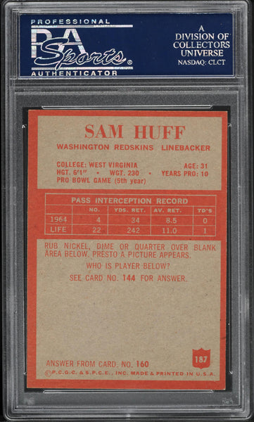 1965 Philadelphia FB Card #187 Sam Huff Washington Redskins HOF PSA 8 NM-MT (MGD2)