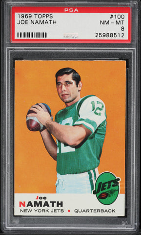 1969 Topps FB Card #100 Joe Namath New York Jets HOF PSA 8 NM-MT PWCC-A (MGD2)