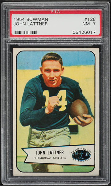 1954 Bowman FB Card #128 John Lattner Pittsburgh Steelers ROOKIE RC PSA 7 NRMT (MGD2)