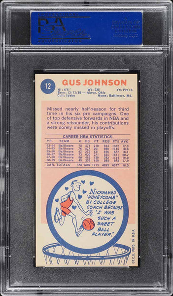 1969 Topps BkB Card # 12 Gus Johnson Baltimore Bullets HOF ROOKIE RC PSA 7 NRMT (MGD2)