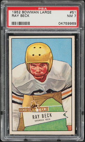 1952 Bowman Large FB Card # 51 Ray Beck New York Giants HOF ROOKIE RC PSA 7 NRMT (MGD2)