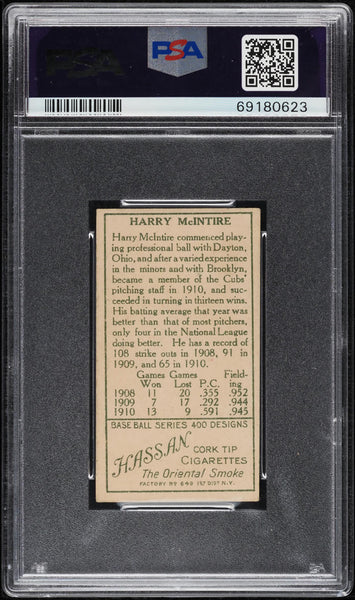 1911 T205 Gold Border Hassan HARRY McINTIRE Chicago Cubs PSA 4 VGEX (MGD2)