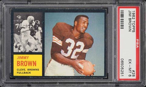 1962 Topps FB Card # 28 Jim Brown Cleveland Browns HOF PSA 6 EXMT (MGD2)