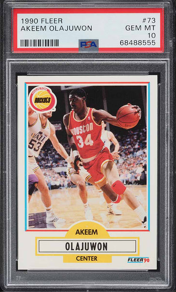 1990 Fleer BkB Card # 73 Hakeem Olajuwon Houston Rockets HOF PSA 10 GEM MINT (MGD2)