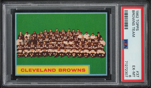 1962 Topps FB Card # 37 Cleveland Browns TEAM CARD PSA 6 EXMT (MGD2)