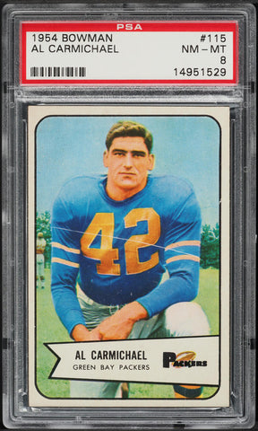 1954 Bowman FB Card #115 AL Carmichael Green Bay Packers HOF ROOKIE RC PSA 8 (MGD2)