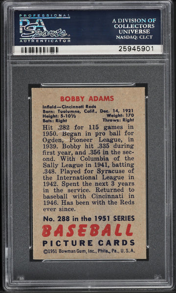 1951 Bowman BB Card #288 Bobby Adams Cincinnati Reds PSA 7 NRMT (MGD2)