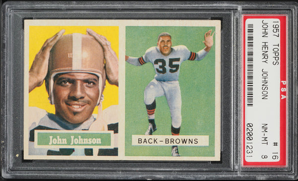 1957 Topps FB Card # 16 John Henry Johnson Detroit Lions HOF PSA 8 NM-MT (MGD2)